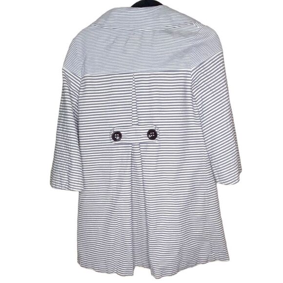 Anthropologie Elevenses Wm’s Sz 6 Blue White Stripe Cotton Bell Sleeves Pea Coat - Picture 3 of 5